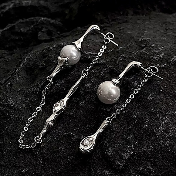 Pearl Long Drop Earring Women Asymmetric Fashion Design Jewelry Elegant Pearl - Picture 2 of 14